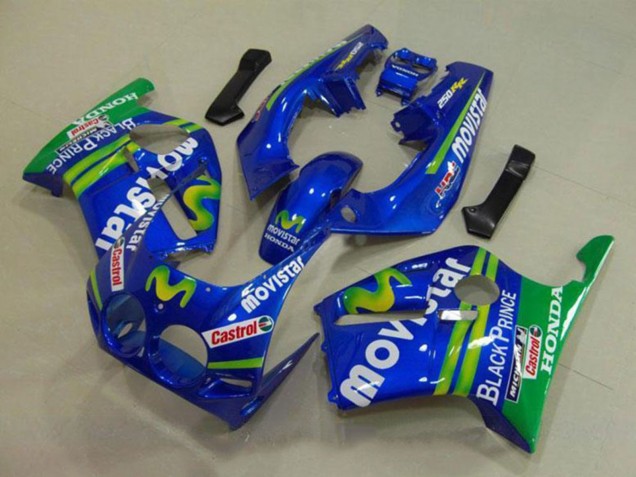 1988-1989 Honda CBR250RR MC19 Motorcycle Fairings - Blue Green White MoviStar Red Castrol
