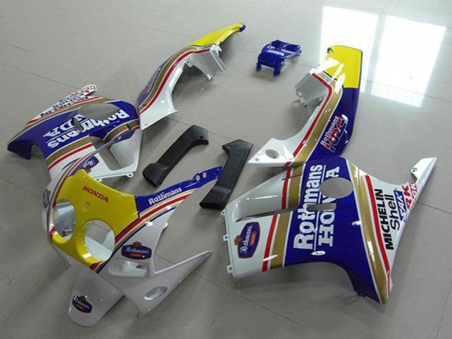1988-1989 Honda CBR250RR MC19 Motorcycle Fairings - White Yellow Blue Rothmans