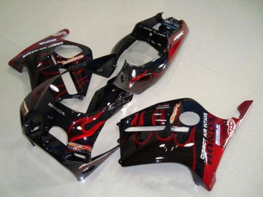 Shop 1988-1989 Honda CBR250RR MC19 Motorcycle Fairings - Glossy Black Red Flame