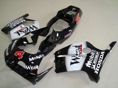 Shop 1988-1989 Honda CBR250RR MC19 Motorcycle Fairings - Glossy Black White West Mobil HRC 4