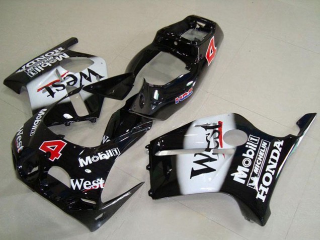 1988-1989 Honda CBR250RR MC19 Motorcycle Fairings - Glossy Black White West Mobil HRC 4