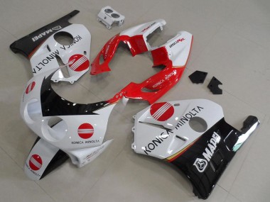 Shop 1990-1998 Honda CBR250RR MC22 Motorcycle Fairings - White Red Glossy Black Konica Minolta