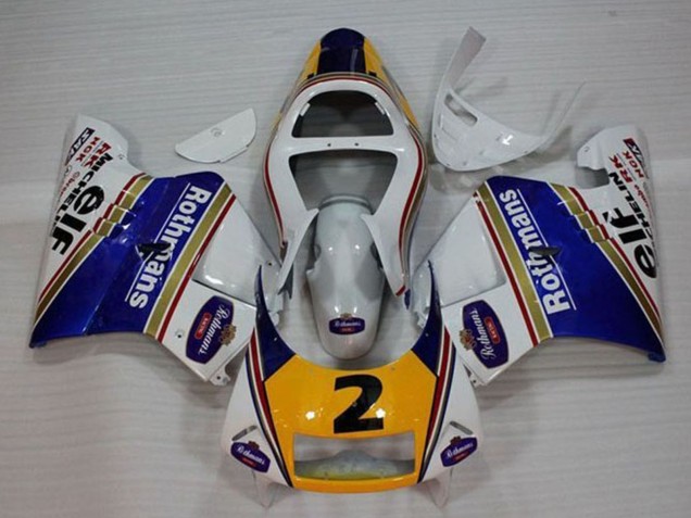 1994-1996 Honda NSR250R MC28 P4 Motorcycle Fairings - White Blue Yellow Gold Rothmans Elf 2