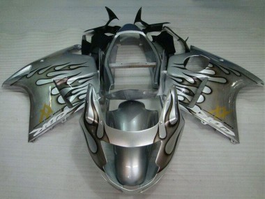Shop 1996-2007 Honda CBR1100XX Blackbird Motorcycle Fairing - Silver Black Flame