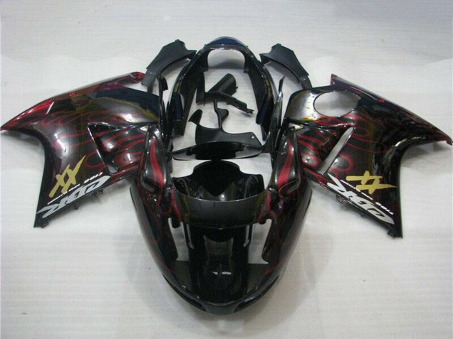 1996-2007 Honda CBR1100XX Blackbird Abs Motorcycle Fairings - Glossy Black Red Flame