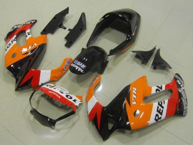Shop 1997-2005 Honda VTR1000F Motorcycle Fairings - Orange White Red Glossy Black Repsol
