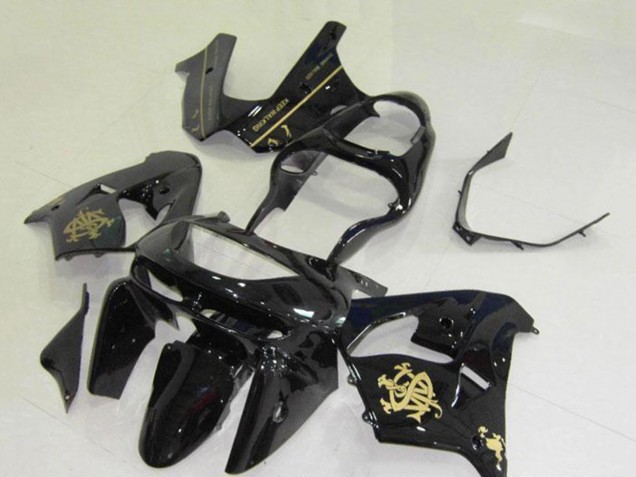 1998-1999 Kawasaki ZX9R Motorcycle Fairings - Glossy Black Gold Jw