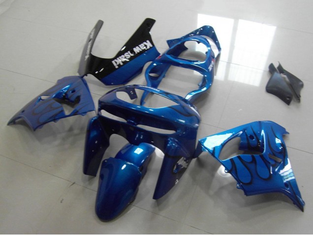 1998-1999 Kawasaki ZX9R Motorcycle Fairings - Blue Black Flame