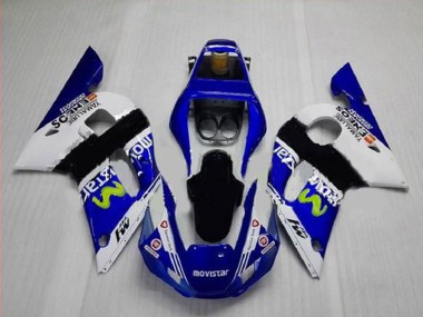 Shop 1998-2002 Yamaha YZF R6 Motorcycle Fairings - White Blue Black MoviStar ENEOS Yamalube