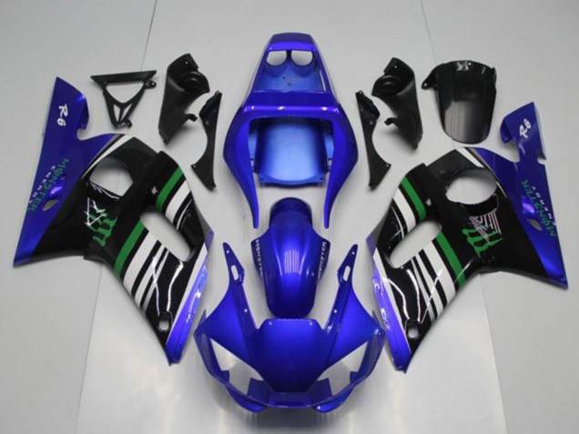 1998-2002 Yamaha YZF R6 Motorcycle Fairings - Blue White Green Black Monster