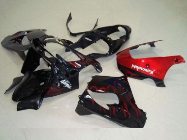 Shop 2000-2001 Kawasaki ZX9R Motorcycle Fairing - Glossy Black Red Flame