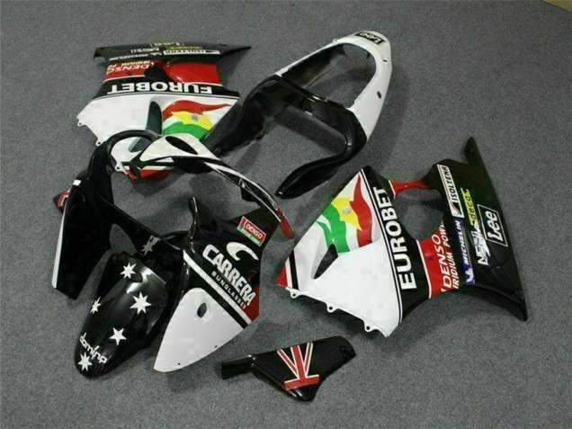 2000-2002 Kawasaki ZX6R Motorcycle Fairings - White Red Yellow Green Glossy Black Star EuroBet