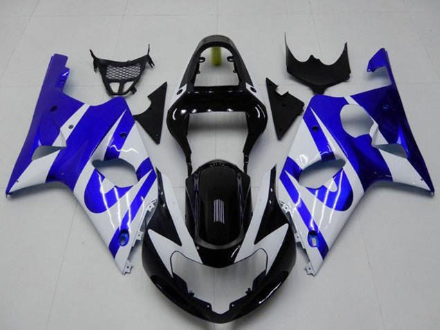 2000-2002 Suzuki GSXR 1000 Motorcycle Fairing - White Blue Glossy Black