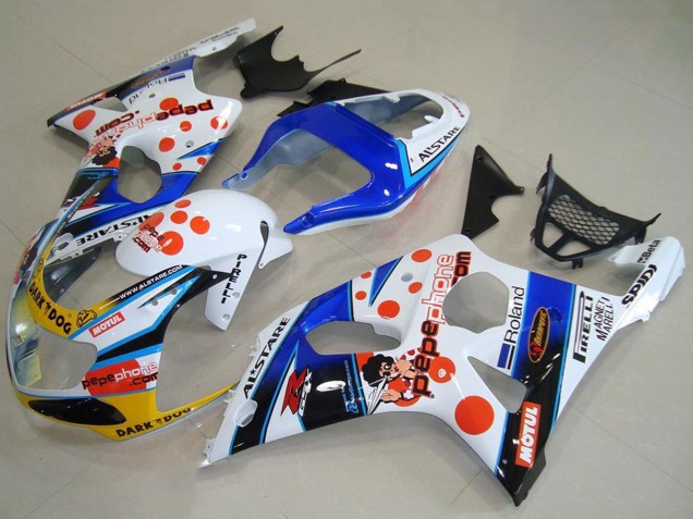 2000-2002 Suzuki GSXR 1000 Motorcycle Fairings - White Blue Red Yellow Black Dark Dog Motul Pepe Phone