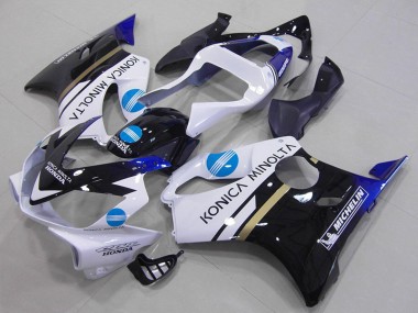 Shop 2001-2003 Honda CBR600 F4i Motorcycle Fairings - White Blue Glossy Black Konica Minolta