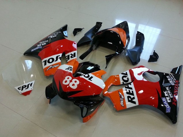 2001-2003 Honda CBR600 F4i Motorcycle Fairings - Orange White Red Glossy Black Racing Repsol 88