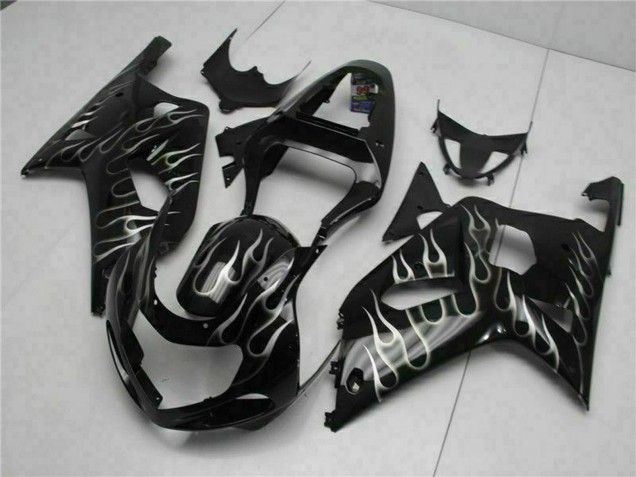2001-2003 Suzuki GSXR 600/750 Motorcycle Fairings - Glossy Black Silver Flame