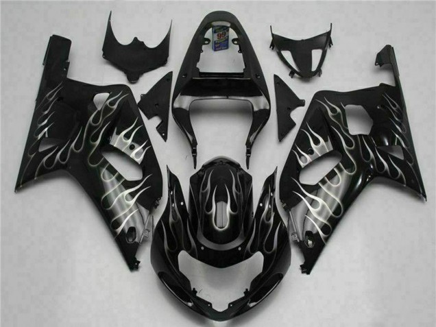 2001-2003 Suzuki GSXR 600/750 Motorcycle Fairings - Glossy Black Silver Flame