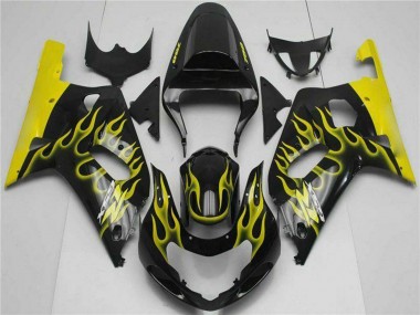Shop 2001-2003 Suzuki GSXR 600/750 Motorcycle Fairings - Glossy Black Yellow Flame