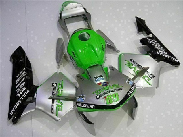 2003-2004 Honda CBR600RR Motorcycle Fairing - Silver Green Glossy Black
