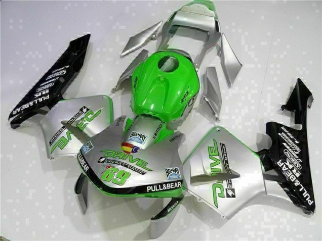 2003-2004 Honda CBR600RR Motorcycle Fairing - Silver Green Glossy Black