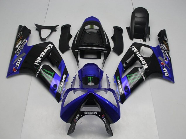 2003-2004 Kawasaki ZX6R Motorcycle Fairings - Glossy Black Blue Green Monster