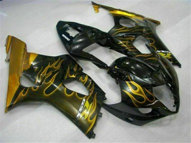 Shop 2003-2004 Suzuki GSXR 1000 Motorcycle Fairings - Glossy Black Gold Flame
