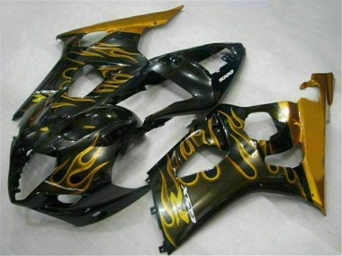 Shop 2003-2004 Suzuki GSXR 1000 Motorcycle Fairings - Glossy Black Gold Flame