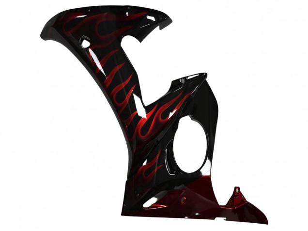 2003-2004 Yamaha YZF R6 Motorcycle Fairing - Glossy Black Red Flame
