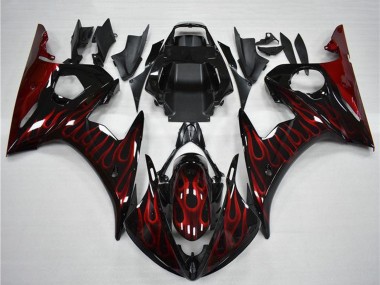 Shop 2003-2004 Yamaha YZF R6 Motorcycle Fairing - Glossy Black Red Flame