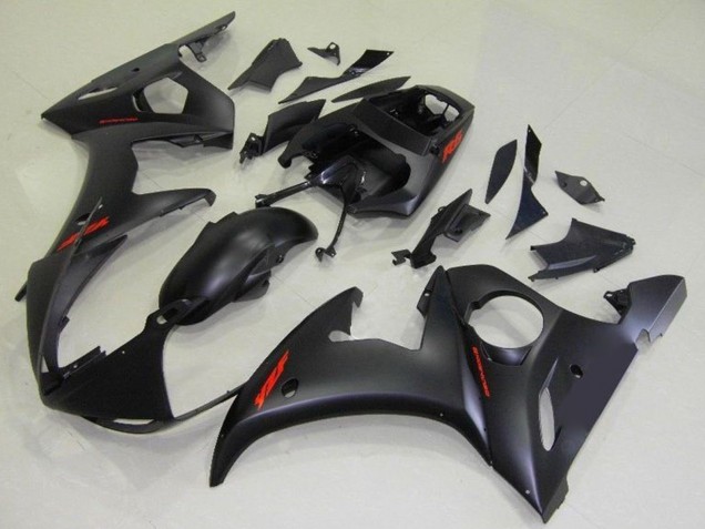2003-2004 Yamaha YZF R6 Motorcycle Fairings - Matte Black Red Decals