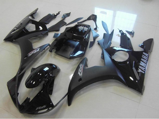 2003-2004 Yamaha YZF R6 Motorcycle Fairings - Glossy Black Matte Black Silver Decals