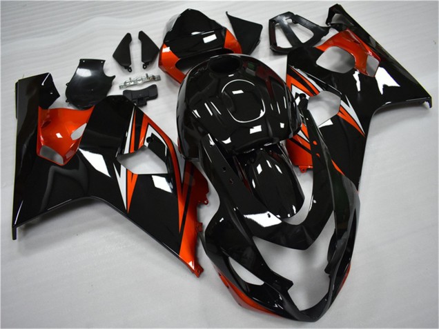 2004-2005 Suzuki GSXR 600/750 Motorcycle Fairings - Glossy Black Red Stripe