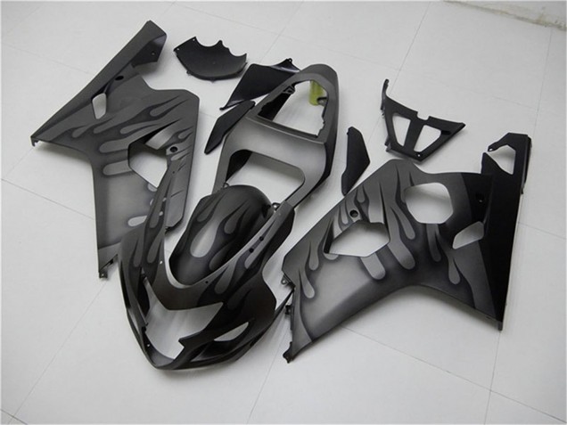 2004-2005 Suzuki GSXR 600/750 Motorcycle Fairings - Grey Black Flame