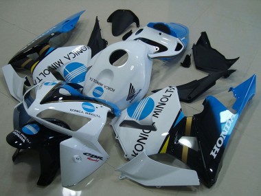 Shop 2005-2006 Honda CBR600RR Motorcycle Fairings - White Blue Glossy Black Konica Minolta