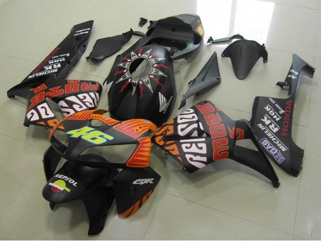 2005-2006 Honda CBR600RR Motorcycle Fairings - Matte Black Orange Yellow Rossi 46