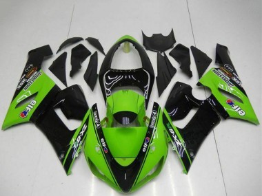 Shop 2005-2006 Kawasaki ZX6R Motorcycle Fairings - Green Glossy Black Elf