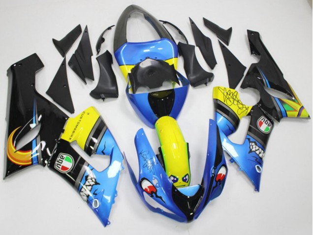 2005-2006 Kawasaki ZX6R Motorcycle Fairings - Blue Yellow Black Shark