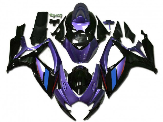 2006-2007 Suzuki GSXR 600/750 Motorcycle Fairings - Purple Blue Glossy Black Stripe