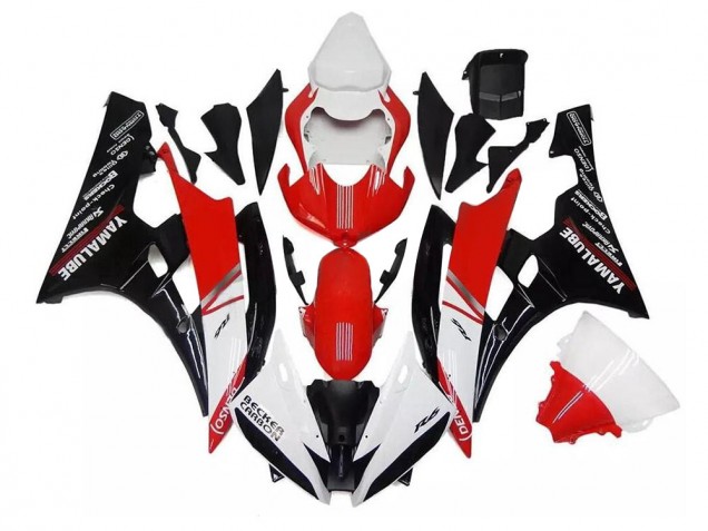 2006-2007 Yamaha YZF R6 Motorcycle Fairings - White Red Black