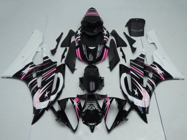 Shop 2006-2007 Yamaha YZF R6 Motorcycle Fairings - White Glossy Black Pink Star Flame