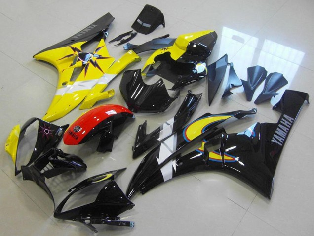 2006-2007 Yamaha YZF R6 Motorcycle Fairings - Yellow White Red Glossy Black