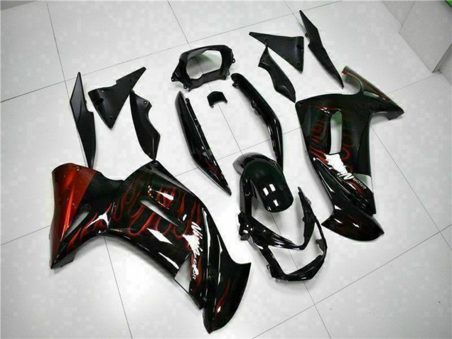 2006-2008 Kawasaki EX650 Motorcycle Fairings - Glossy Black Red Flame