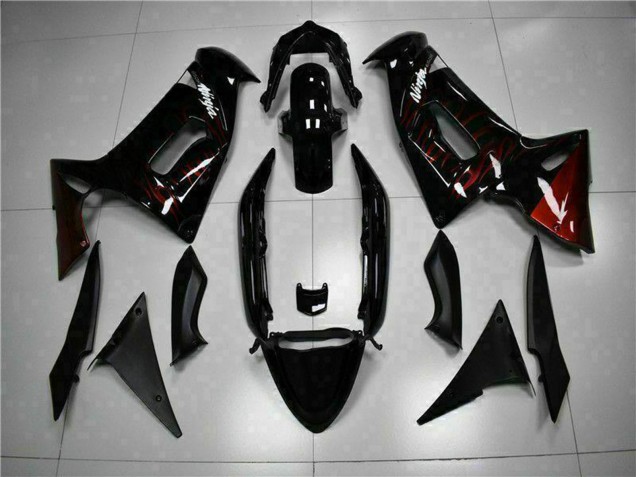 2006-2008 Kawasaki EX650 Motorcycle Fairings - Glossy Black Red Flame