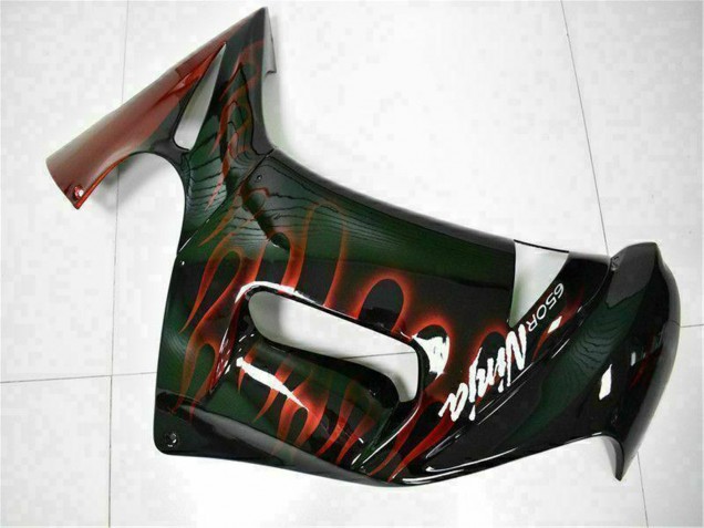 2006-2008 Kawasaki EX650 Motorcycle Fairings - Glossy Black Red Flame
