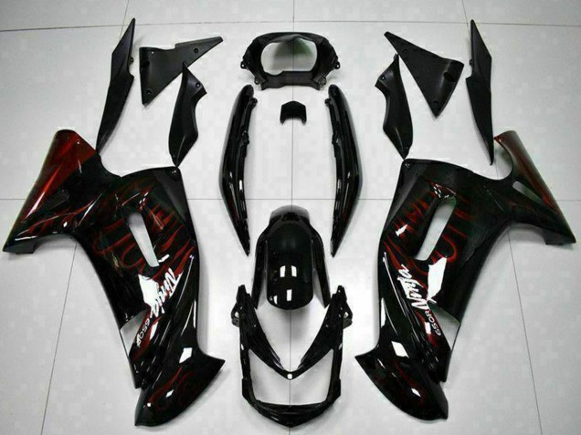 2006-2008 Kawasaki EX650 Motorcycle Fairings - Glossy Black Red Flame