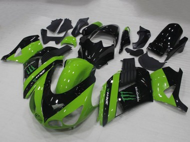 Shop 2006-2011 Kawasaki ZX14R ZZR1400 Motorcycle Fairings - Green Glossy Black Monster