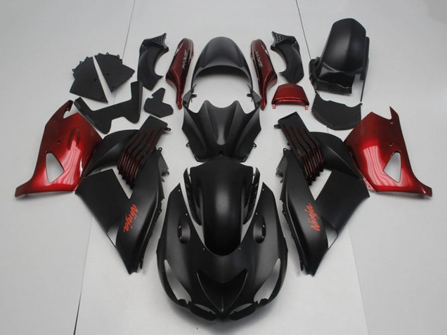 2006-2011 Kawasaki ZX14R ZZR1400 Motorcycle Fairings - Matte Black Red Ninja