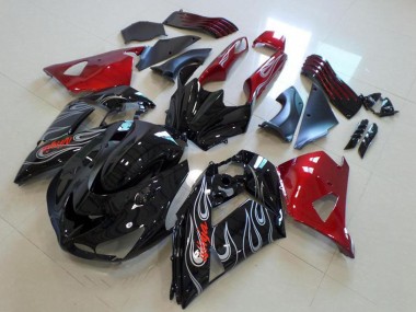 Shop 2006-2011 Kawasaki ZX14R ZZR1400 Motorcycle Fairings - Red Glossy Black Silver Flame