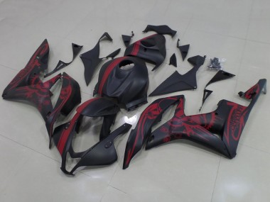 Shop 2007-2008 Honda CBR600RR Motorcycle Fairings - Matte Black Red Skull with Stripe